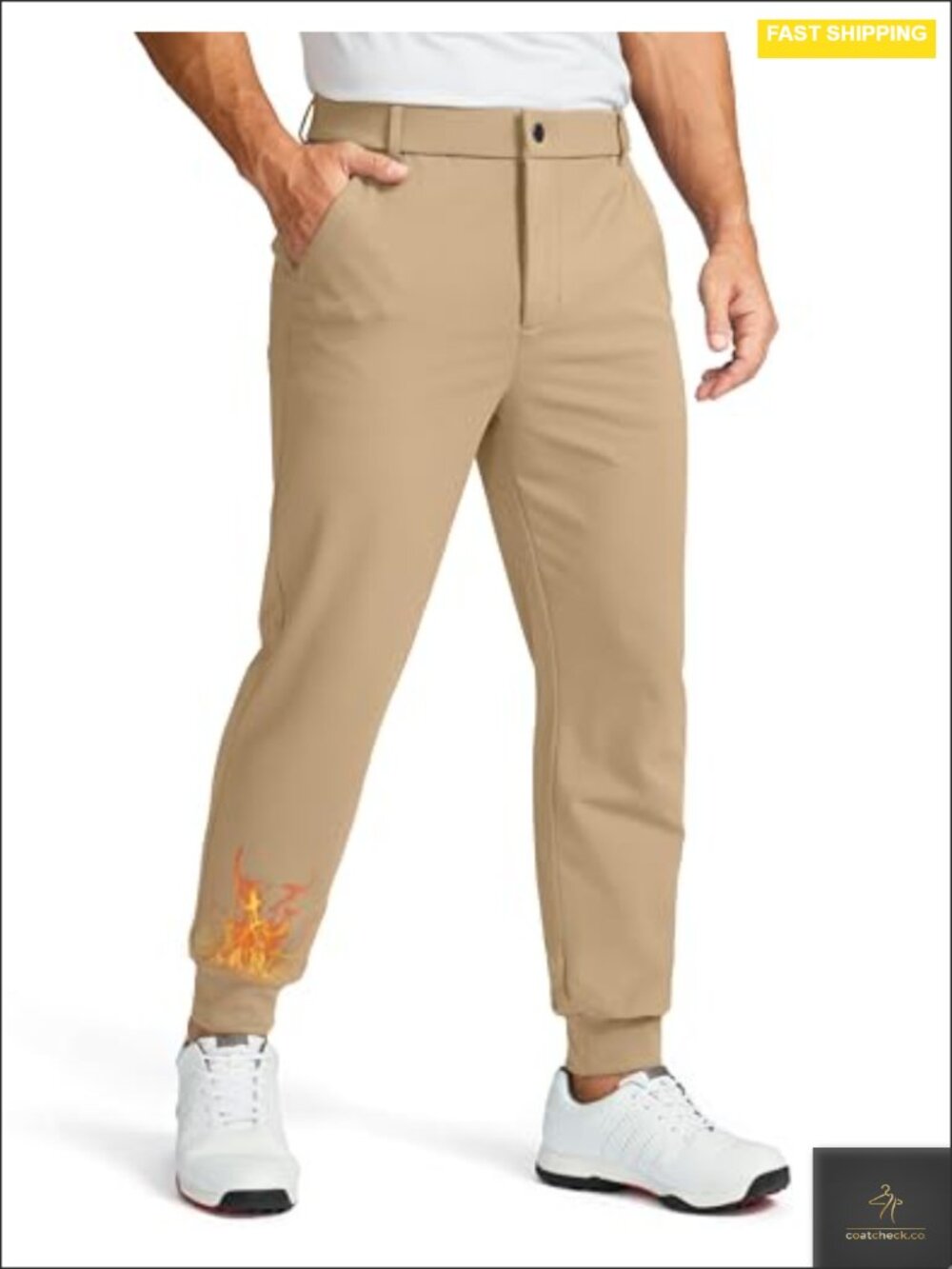Mens Fleece Lined Golf Joggers with Pockets Slim Fit Stretch Sweatpants